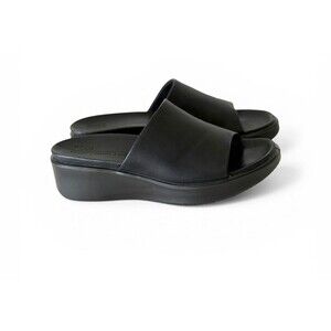 ECCO Flowt LX Wedge Slide Sandal in Black Full-Grain Leather Size 40